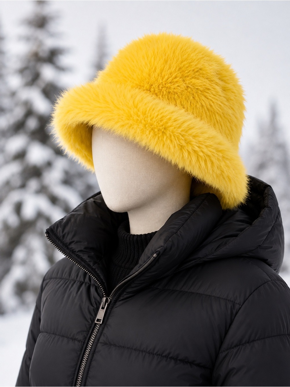 Fuzzy Faux Fur Bucket Hat in Mustard